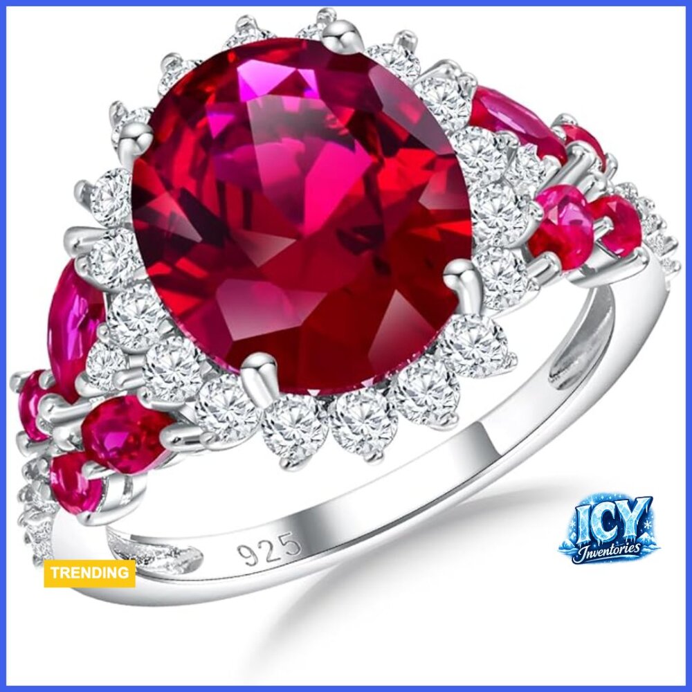 Sterling Silver Halo Ring With Created Ruby And C… - image 1